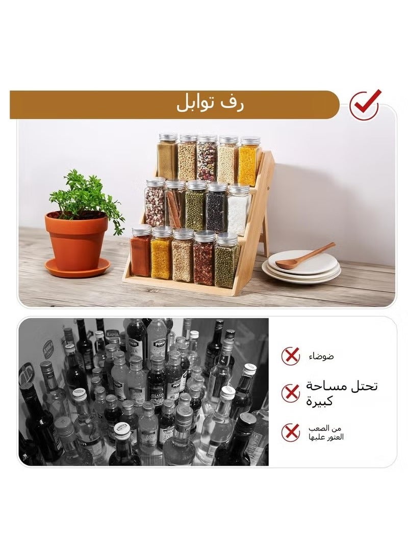 بيوينتي حامل وأدراج التوابل ثلاثي الطبقات، رف توابل خشبي ممتاز بتصميم متدرج للخزائن والأدراج وطاولات المطبخ [لا يتضمن أوعية التوابل] - Image 4